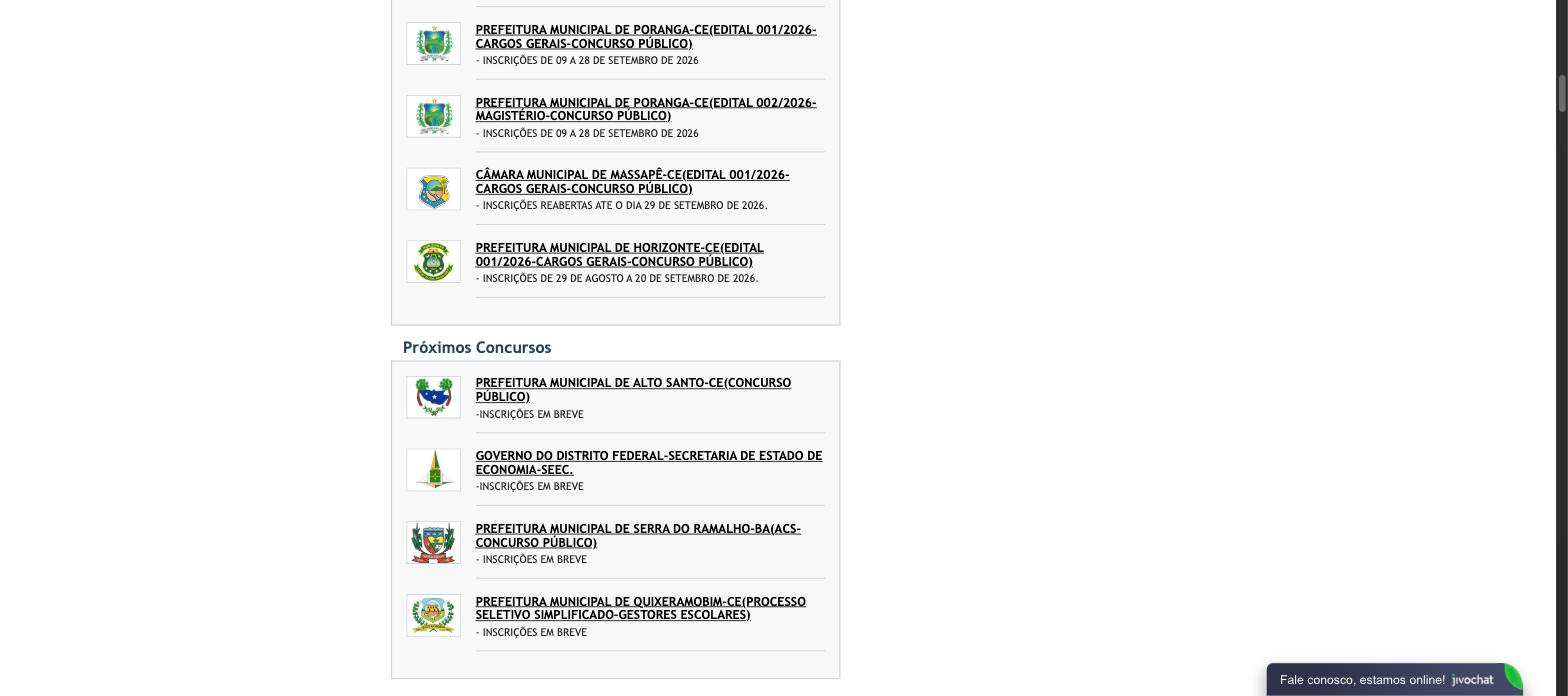 Alto Santo-CE listado como Próximos Concursos, Inscrições em breve, no site da Consulpam